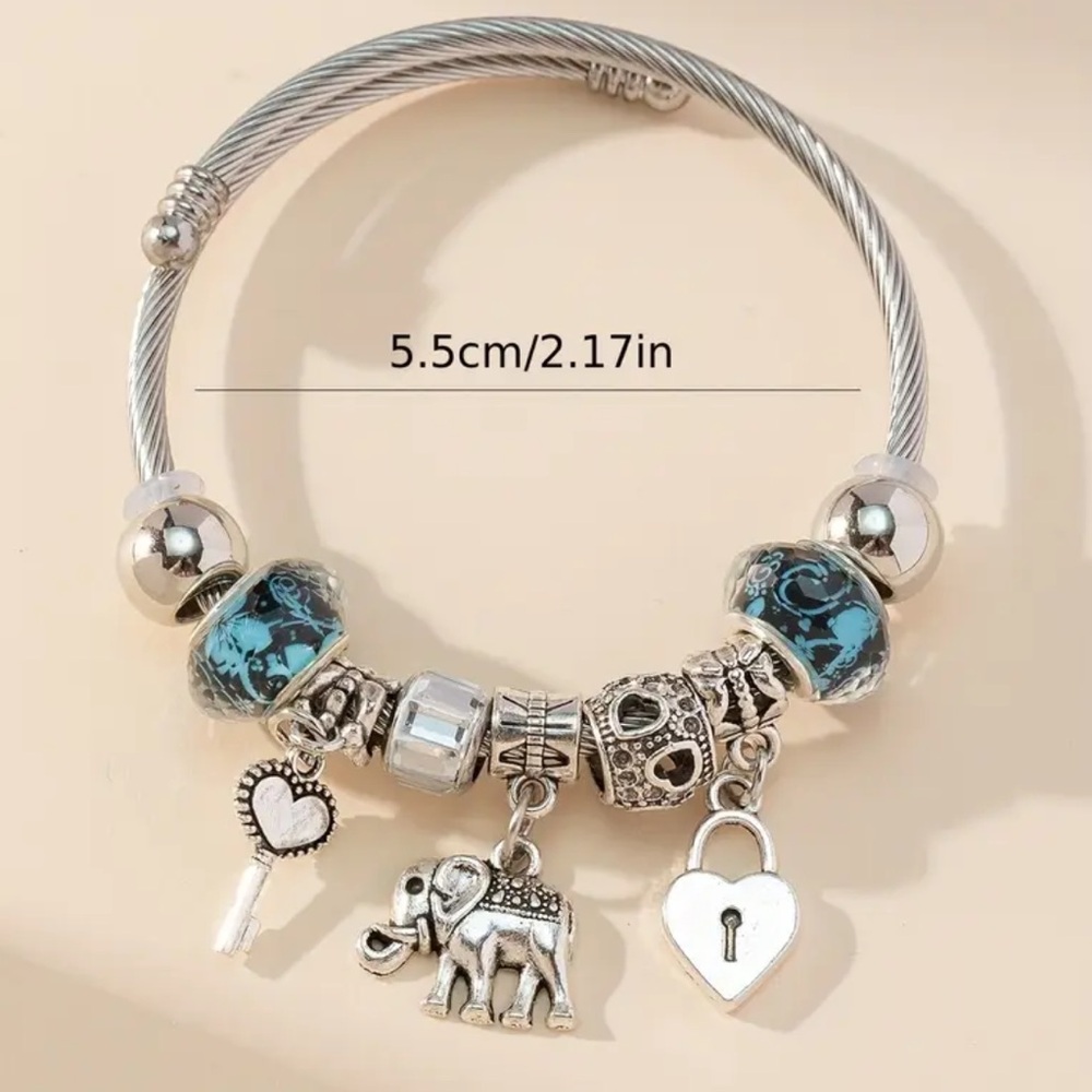 Silver Charm Bracelet with Blue Accents. New. - Picture 6 of 6